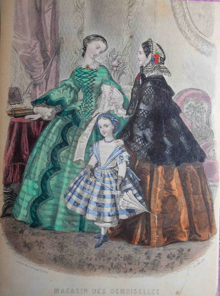 Gravure ancienne Le moniteurs des dames et des demoiselles Circa 1870 Encadrée