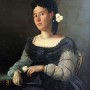 Grande huile sur toile XIXe portrait de femme