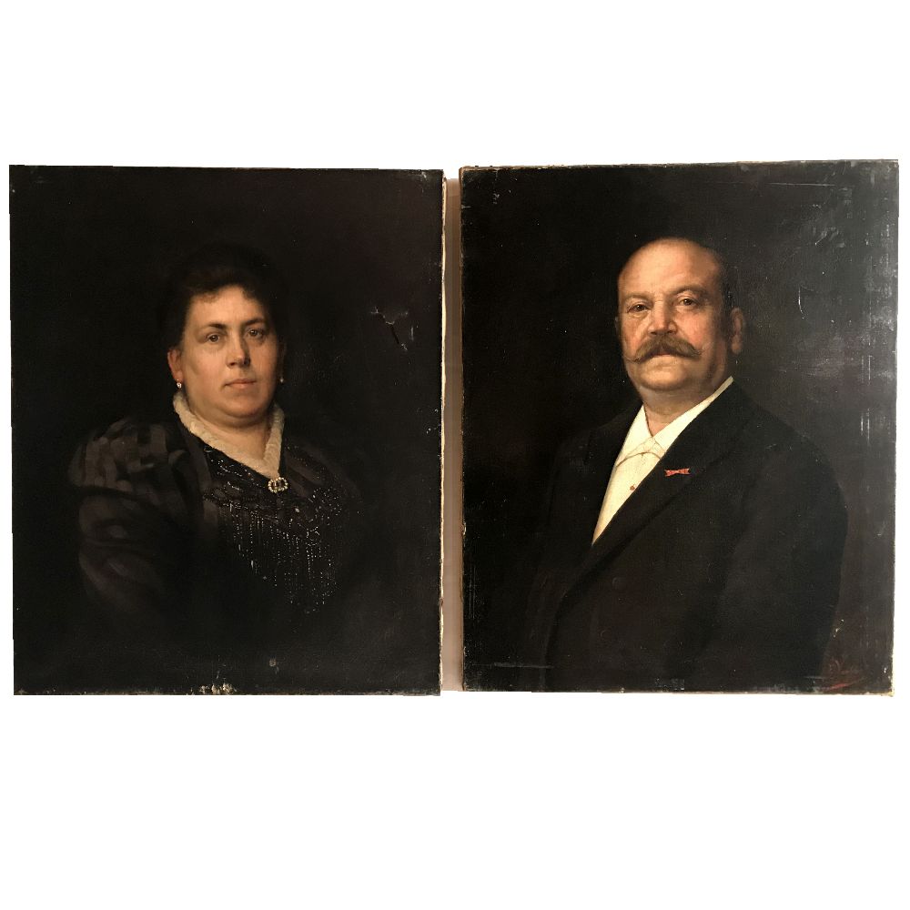 E. Vanhove : paire d’huiles sur toile représentant un couple et daté 1898